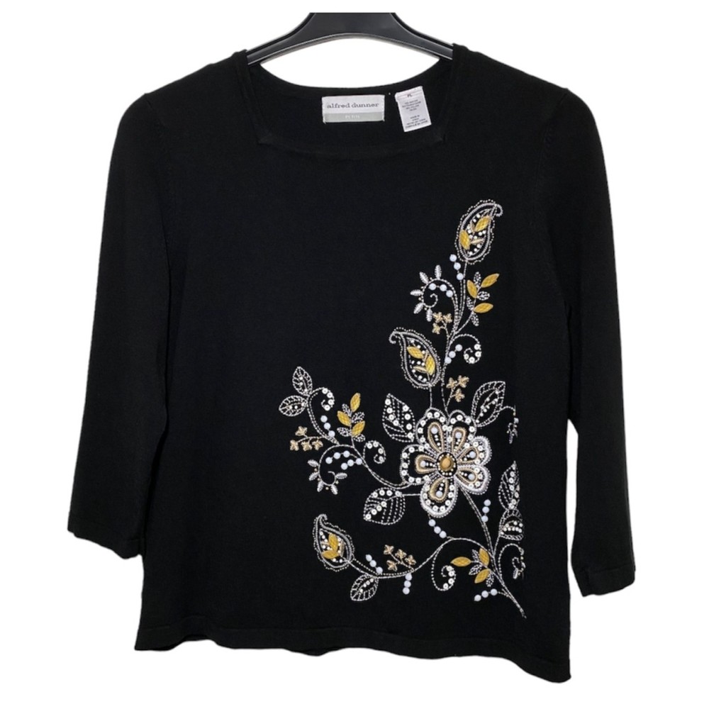 Alfred Dunner Embroidered & Beaded 3/4 Top Size PL